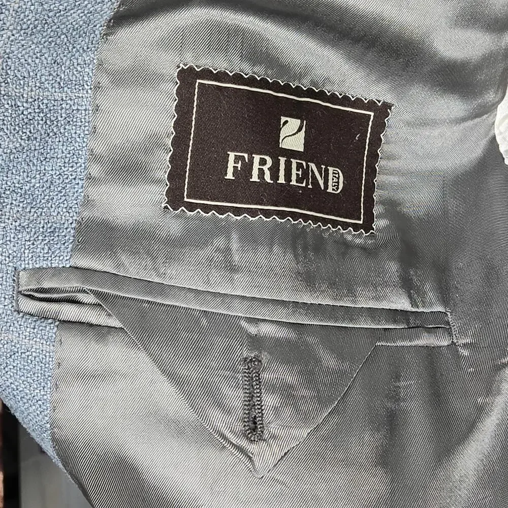 Friend Italy‎ Collection For Man Wool Linen Blend Blazer Jacket Blue Plaid 50S